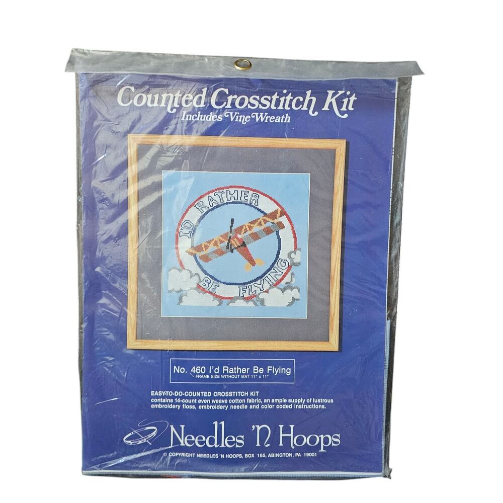 Needles N Hoops Counted Crosstitch "I'd Rather Be Flying"  11" X 11"